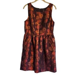 J. Crew Floral Jacquard Brodcade Sleeveless A Line Dress Orange Red Yellow